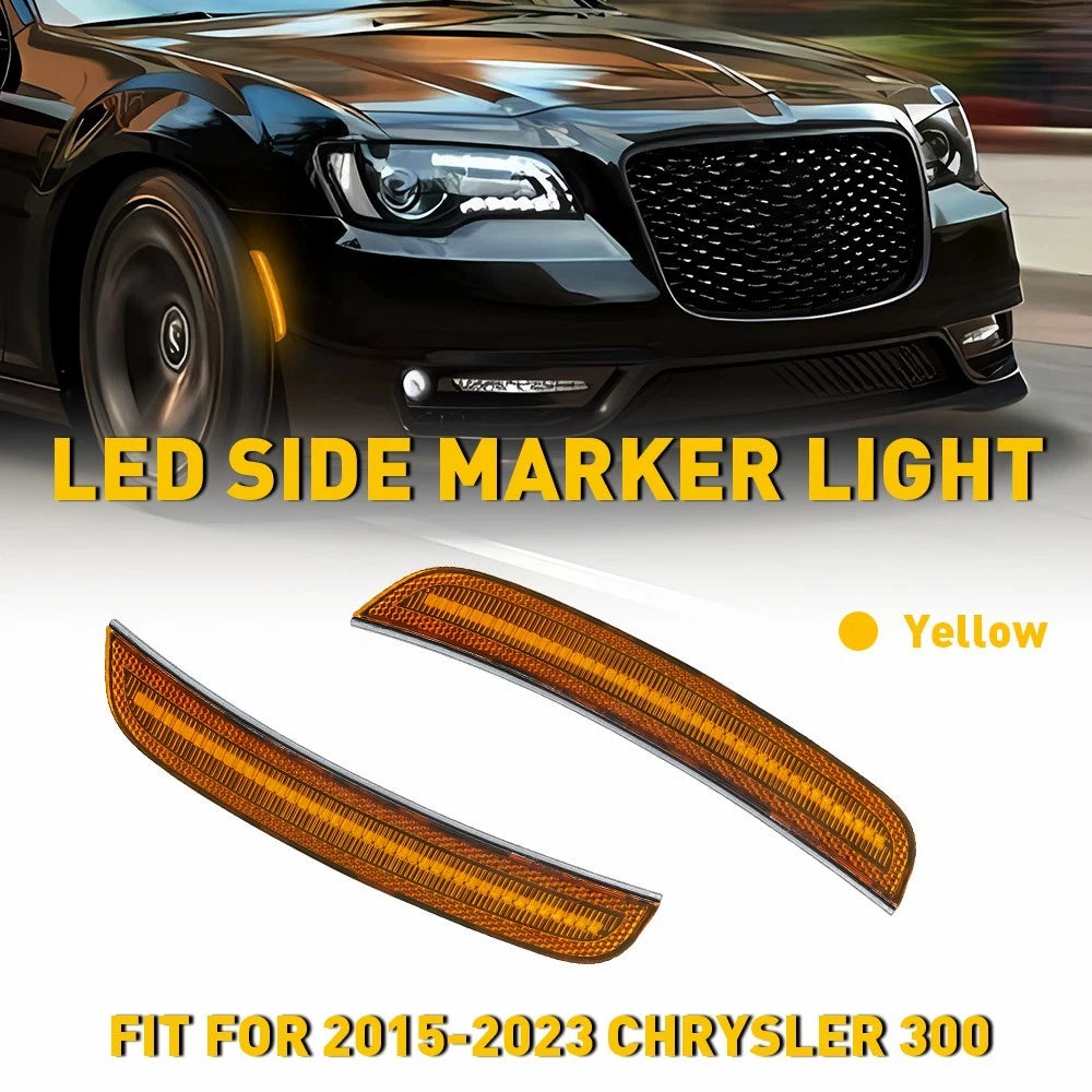 2x Amber LED Front Side Marker Lamps Reflector Lights For 2015-23 Chrysler 300 A 6B93BC-57