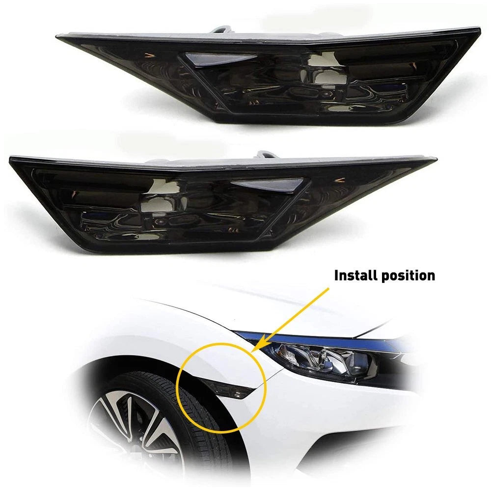 For 2016- Honda Civic 10th Gen Switchback LED Side Marker Turn Signal Lamp Smoke 6B93BC-57