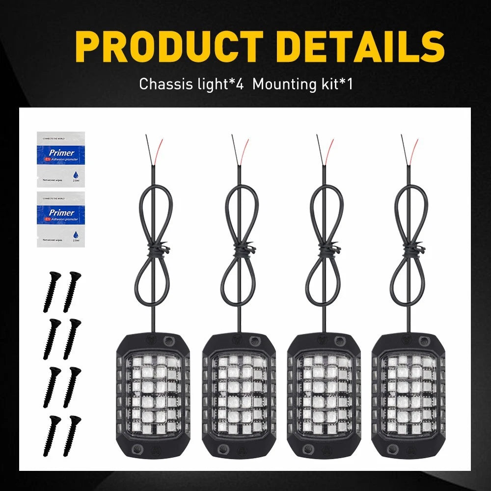 4 PCS Waterproof Underglow Underbody Lighting Kit Pure Red LED Rock Lights EOA 6B93BC-57