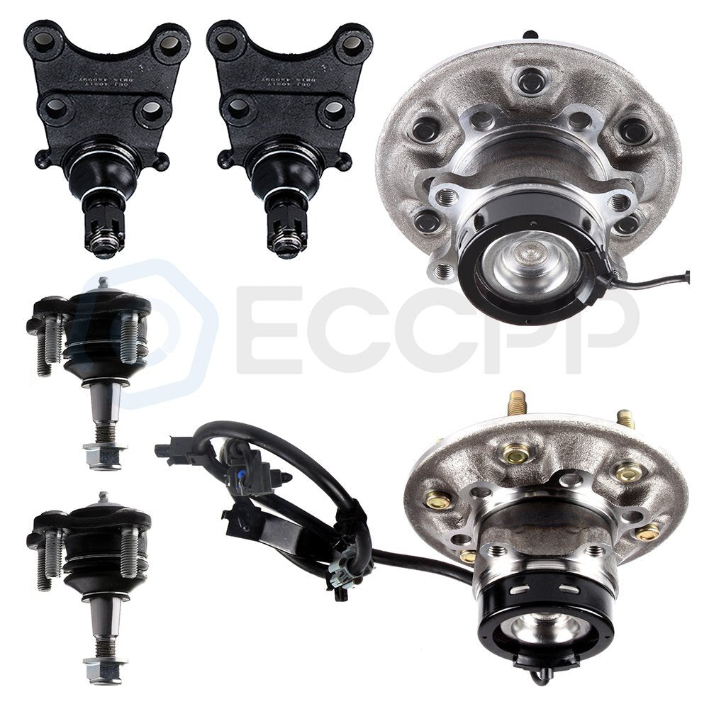 6PCS Fits 2004-08 Chevy GMC Front Wheel Bearing Upper Lower Ball Joint Kit w/ABS KOEEP