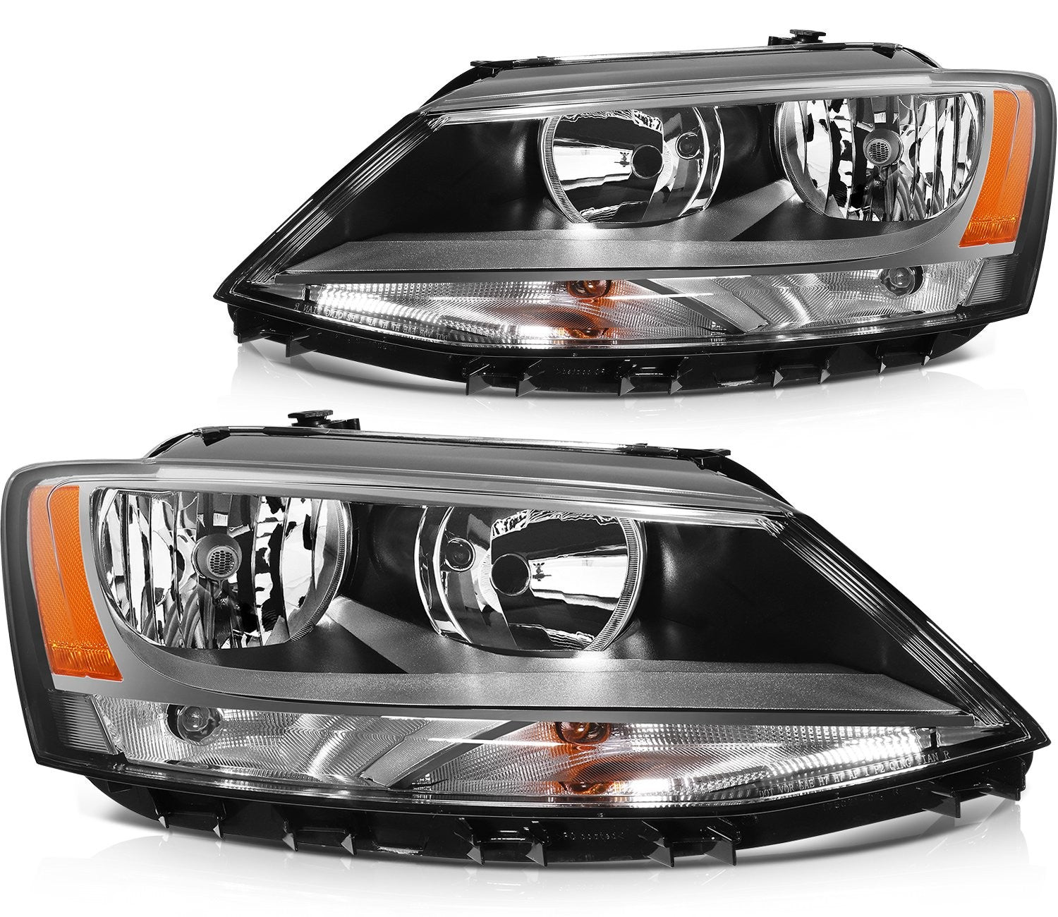 Pair Kit Halogen Headlights Assembly For 2011-2018 Volkswagen Jetta Black Amber 6B93BC-57