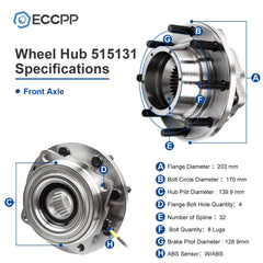 2Pcs Wheel Hub Bearings Front 4WD For 2011-2016 Ford F350 Super Duty Dually Only