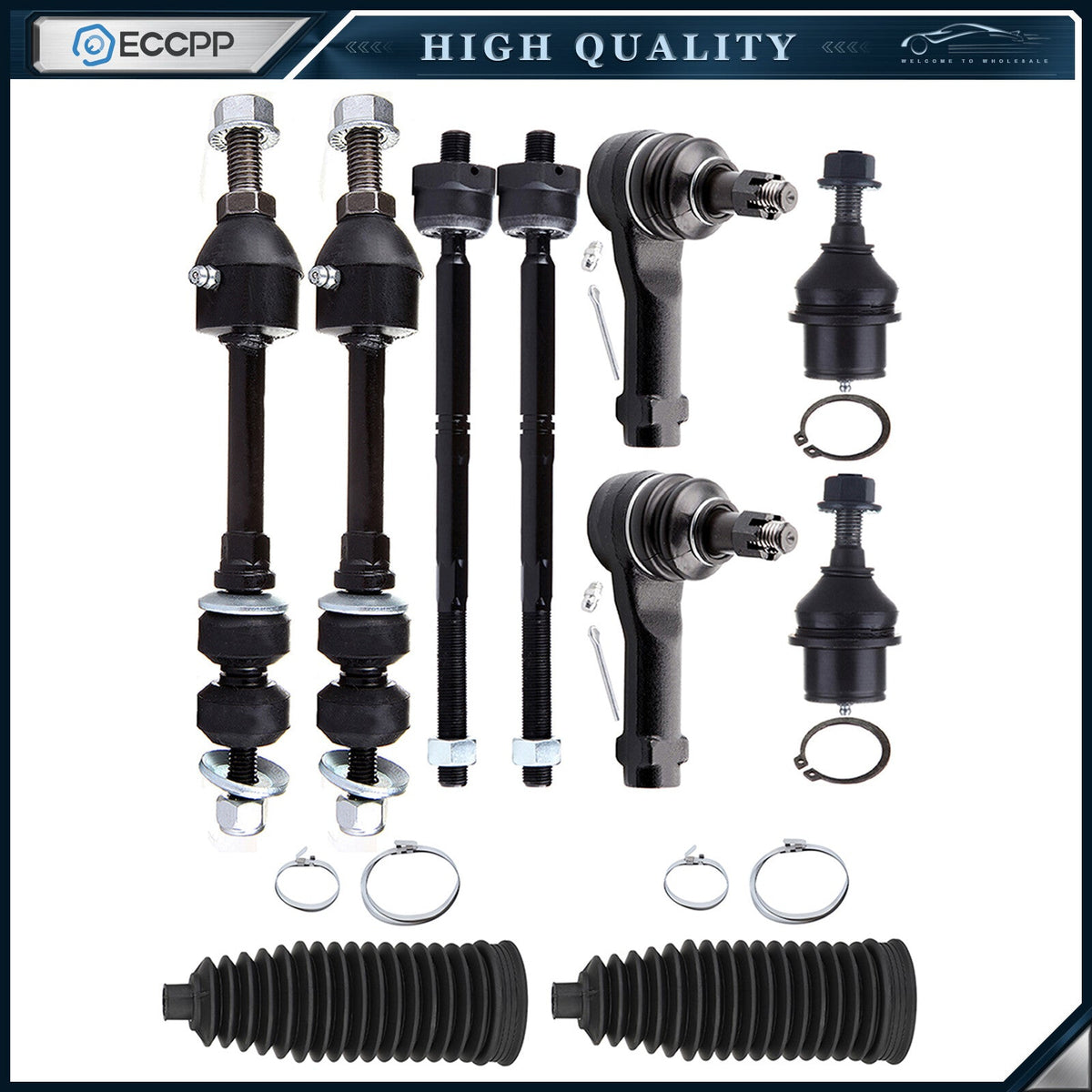Front Ball Joint Tie Rod End Sway Bar End Link For 2006 07-2008 Lincoln Mark LT 6B93BC-57