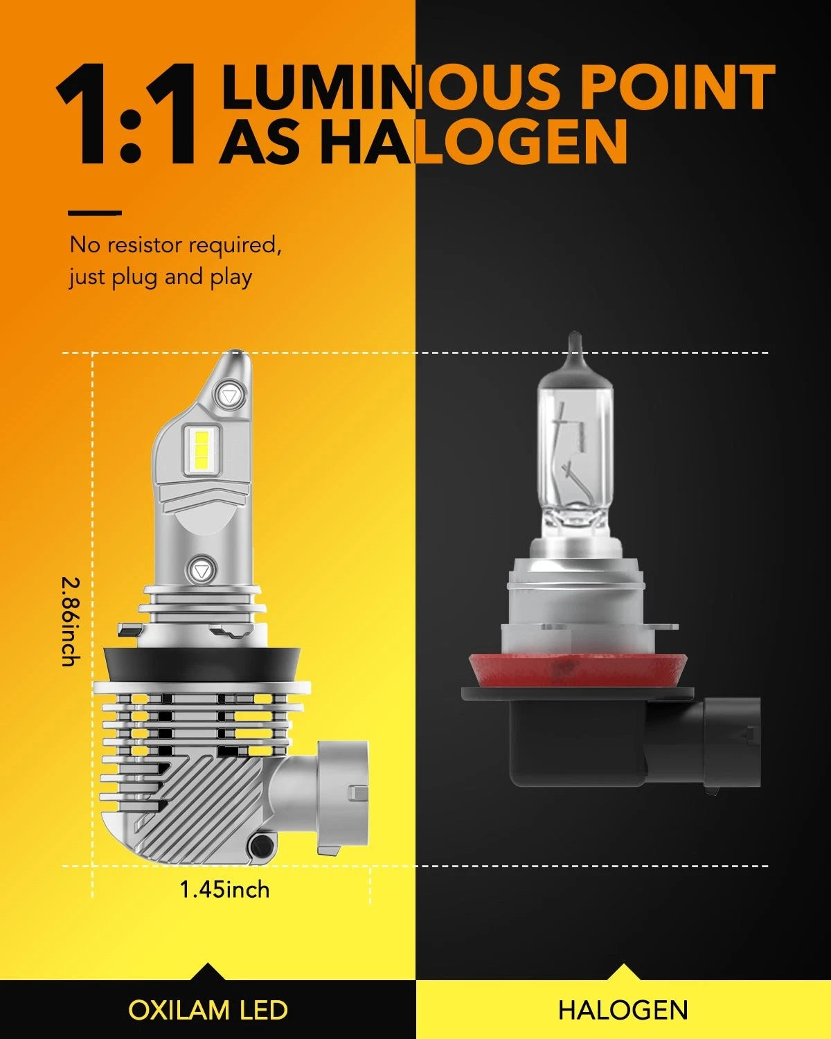 OXILAM H11 H9 LED Headlight Bulbs Low Beam Super Bright 6000K White Fanless OXILAM