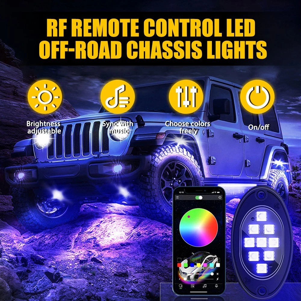 20X RGB LED Rock Lights Kit Underbody Neon Light Bluetooth App Remote Control A 6B93BC-57