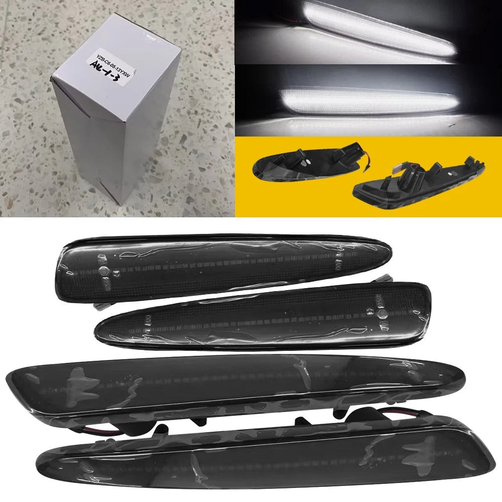 4x LED Smoked Front Rear Side Marker Signal Lights For 2005-13 Chevy Corvette C6 6B93BC-57