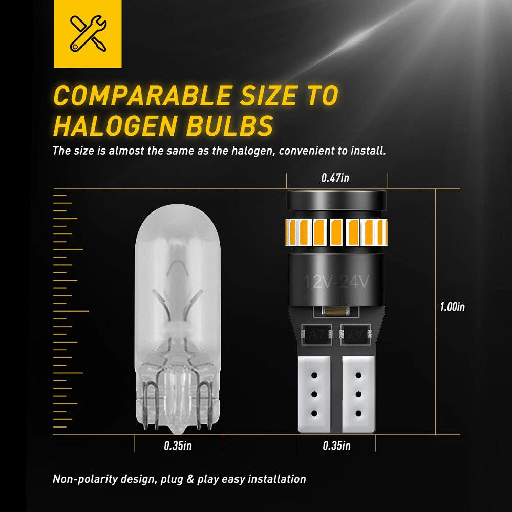 AUXITO Canbus LED Side marker Light Bulbs 168 192 2825 2821 T10 3000K Amber EOA AUXITO