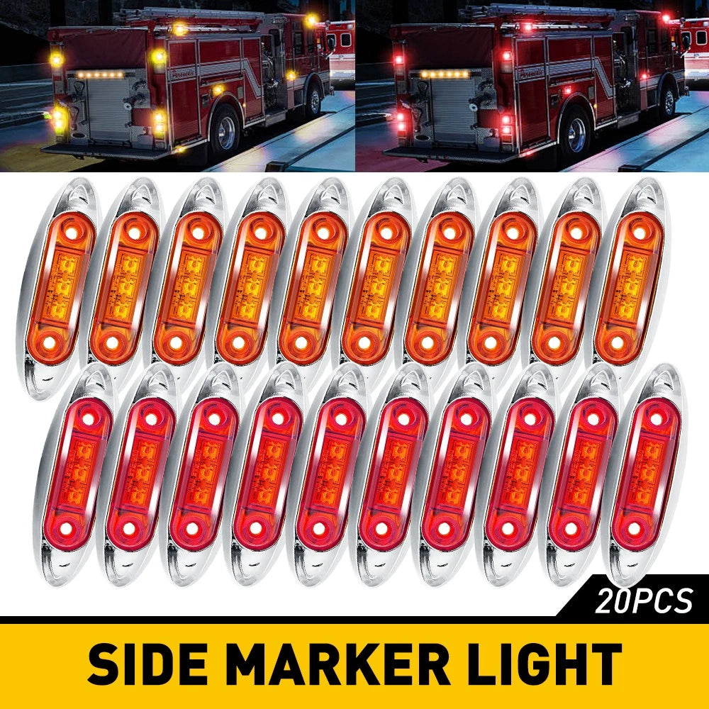 10x Red+10X Amber 3-LED Side 4" Marker Lights Truck Clearance Trailer Light 24V 6B93BC-57