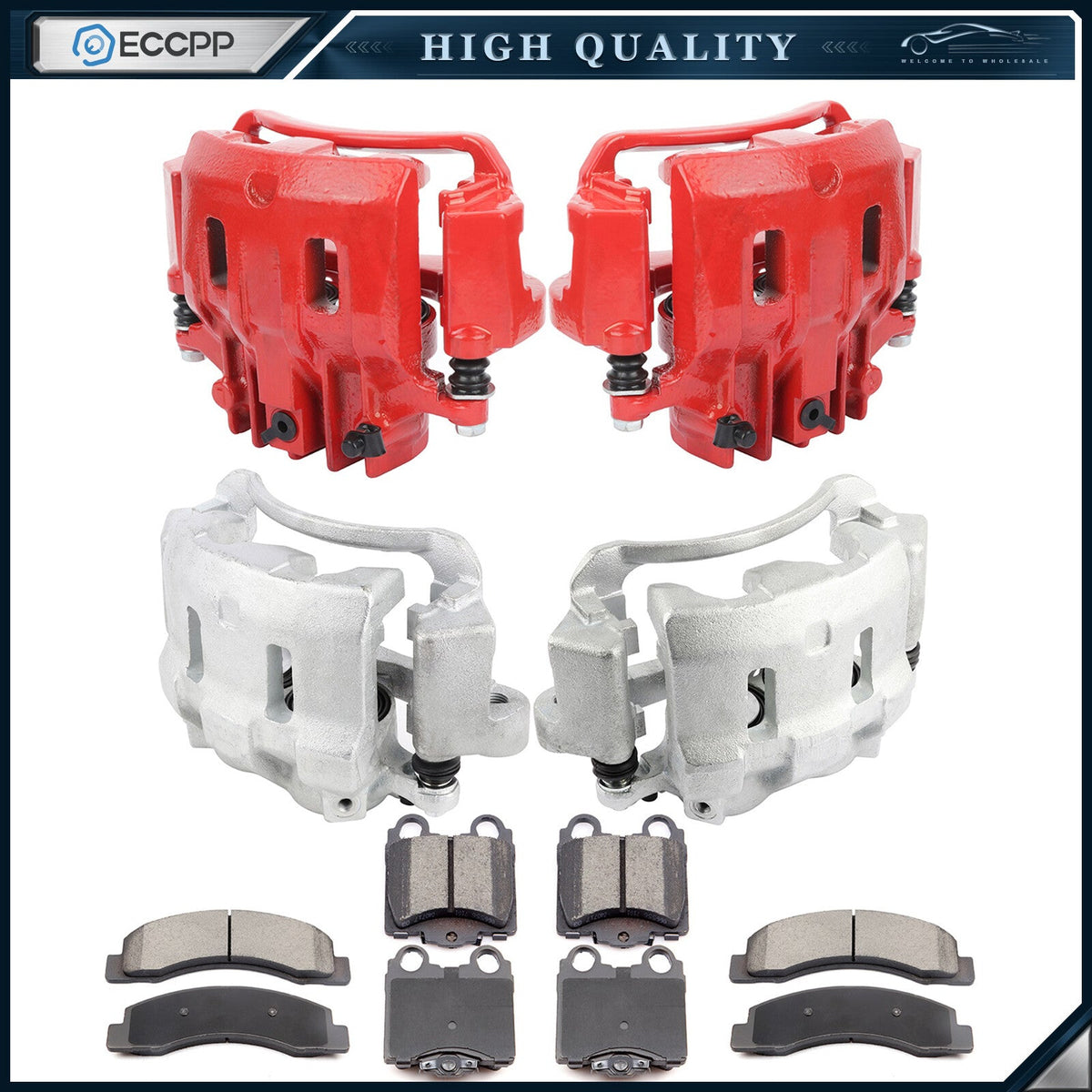 Front Rear Brake Calipers Brake Pads Set 12Pcs For 2000-2005 Ford Excursion 6B93BC-57