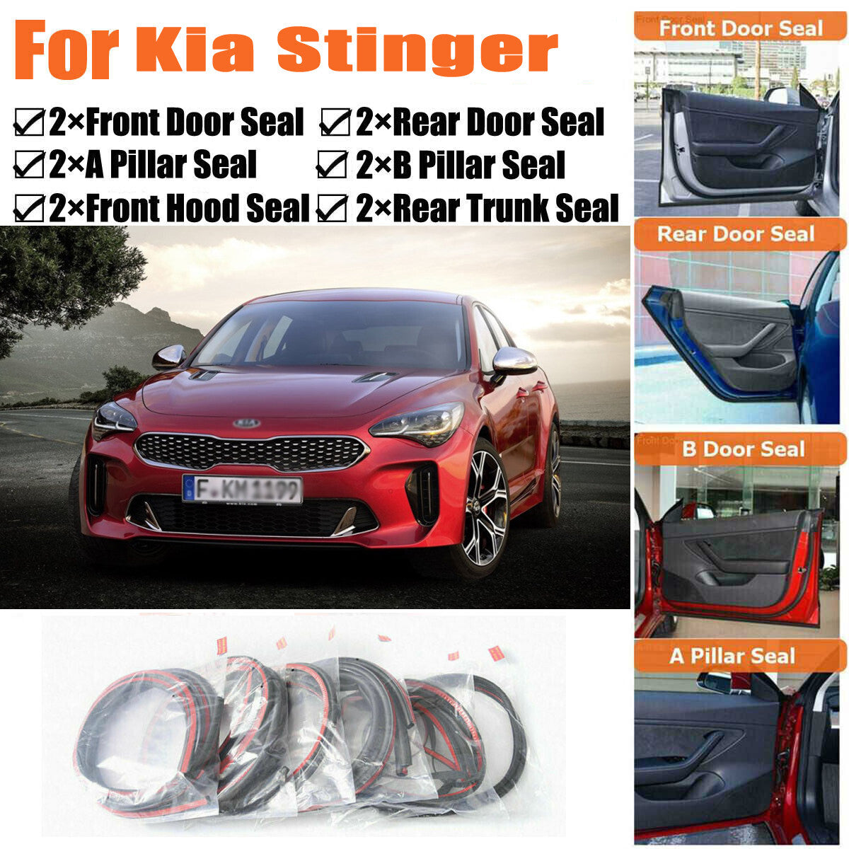 Door Rubber Seal Strips Weather Draft Noise Reduction Kit For Kia Stinger
