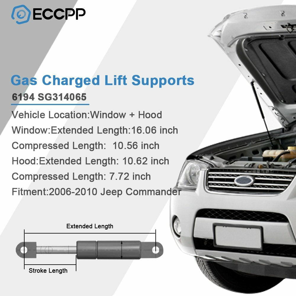 ECCPP 4x Hood+Rear Window Lift Supports Gas Struts For 2006-2010 Jeep Commander ECCPP