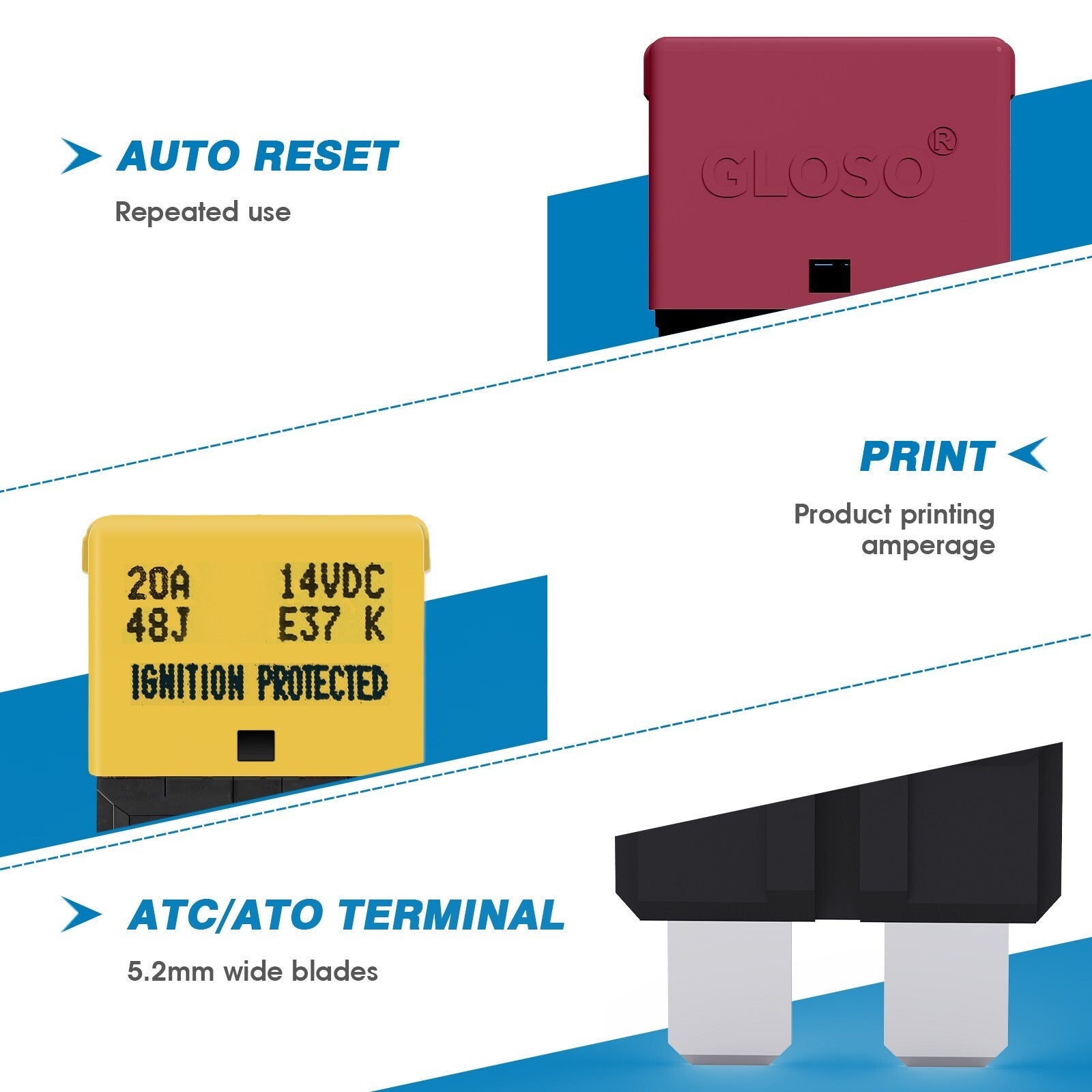 GLOSO E37 Auto Reset (T1) Low-Profile ATC/ATO Circuit Breaker (3-30 A) 6B93BC-57