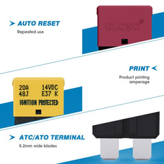 GLOSO E37 Auto Reset (T1) Low-Profile ATC/ATO Circuit Breaker (3-30 A) 6B93BC-57