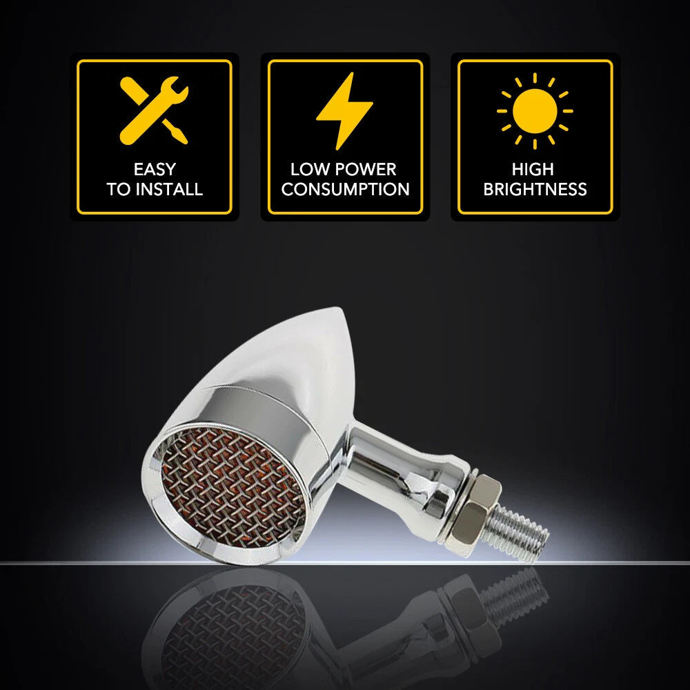2x Chrome Turn Amber LED Motorcycle Light Bullet Signal Blinker Brake AUXITO For AUXITO