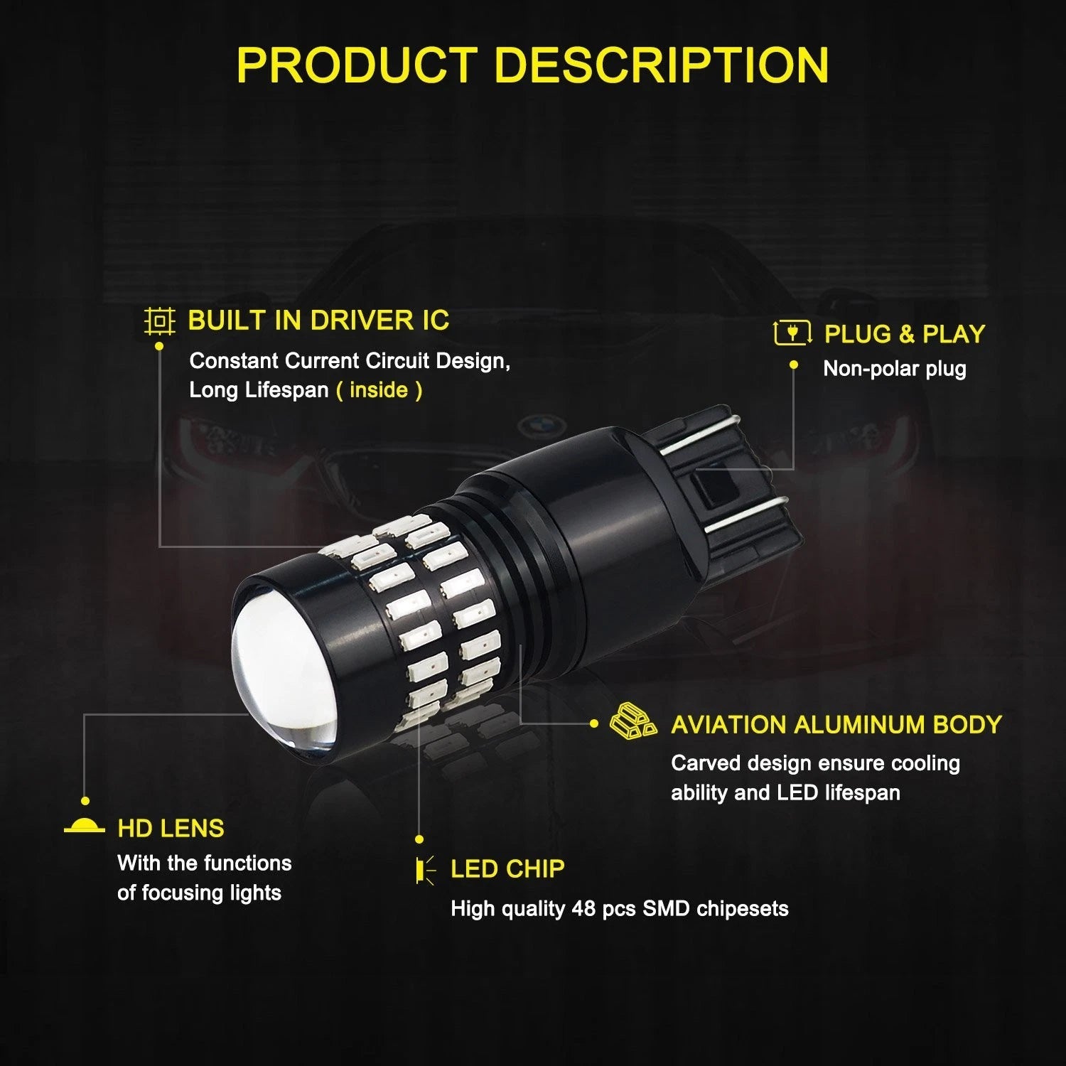 4X 7443 7440 Brake Tail Stop Light SUPER Red Flash Strobe Blinking LED Bulb EOA 6B93BC-57