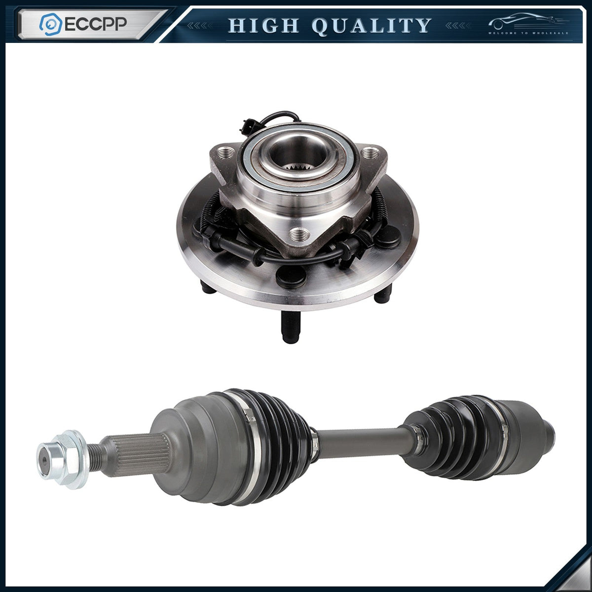 1X CV Axle + 1X Wheel Hub Bearing Front For 2006-2008 Dodge Ram 1500 4WD W/ ABS 6B93BC-57