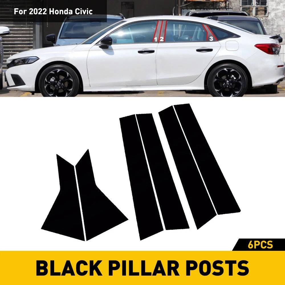 Window Posts Pillar Gloss Black Cover Door Trims for Honda Civic 11th Sedan 2022 6B93BC-57