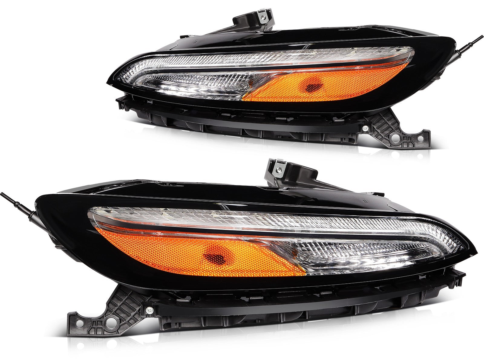 Pair Kit Headlights Assembly For 2014-2018 Jeep Cherokee 2.4L 3.2L Black Amber KOEEP