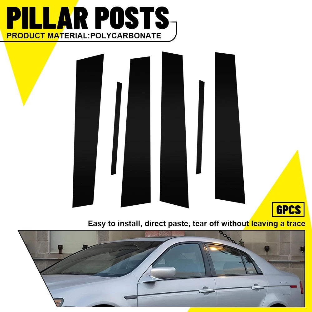 BLACK Pillar Posts for Acura TL 04-08 6pc Set Door Cover Piano Window Trim Kit A 6B93BC-57