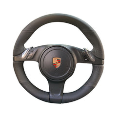 Black PU Leather Black Thread Steering Wheel Wrap Cover For Porsche Panamera
