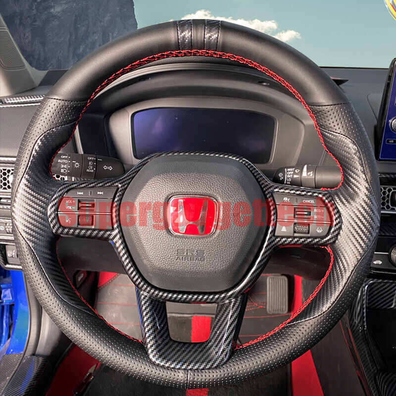 Carbon Fiber&Black Leather Steering Wheel Hand Sewing Wrap Cover For Honda Pilot