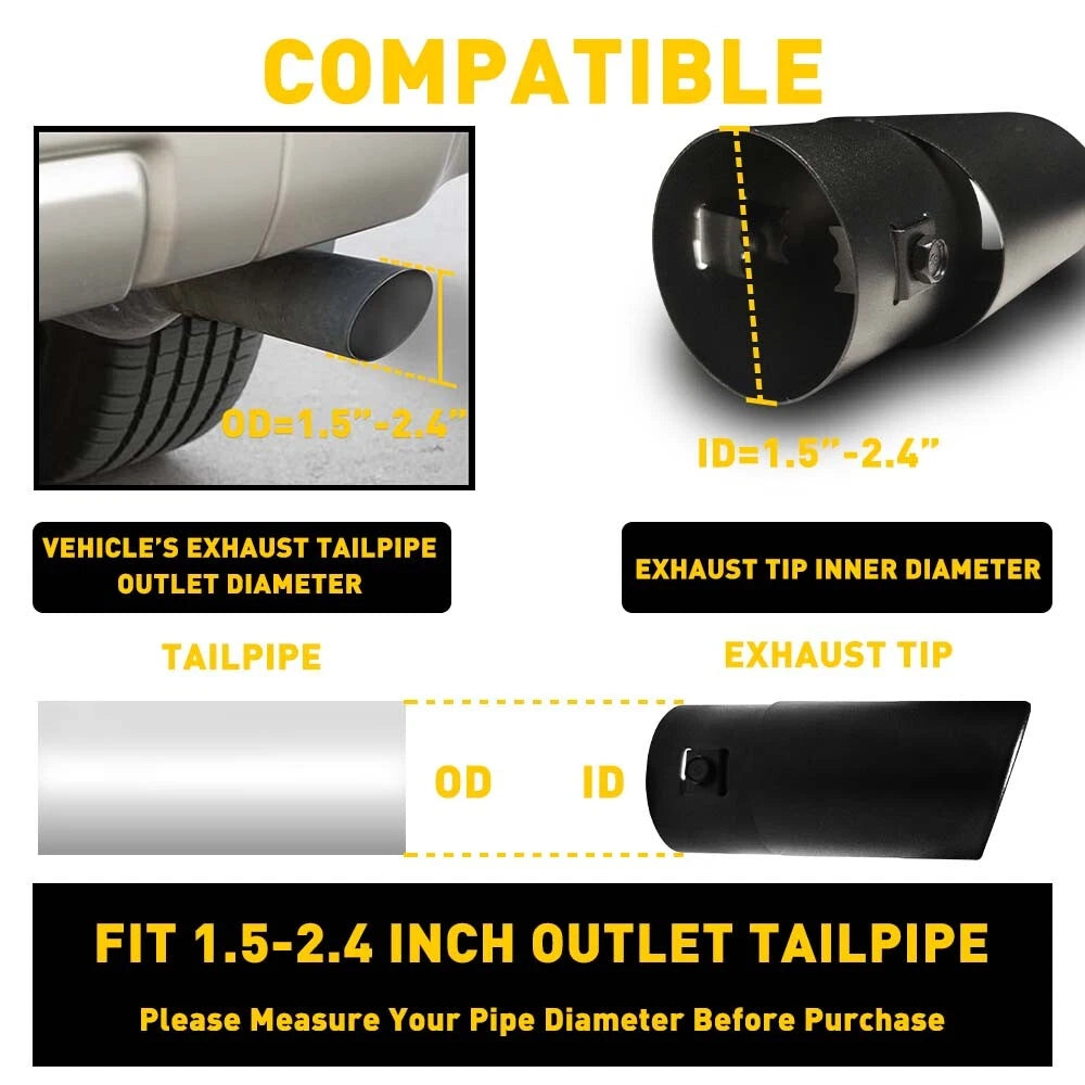Matte Black Stainless Steel Exhaust Tip Fit 1.5-2.4inch For outlet tailpipe EOA 6B93BC-57