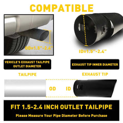 Matte Black Stainless Steel Exhaust Tip Fit 1.5-2.4inch For outlet tailpipe EOA 6B93BC-57