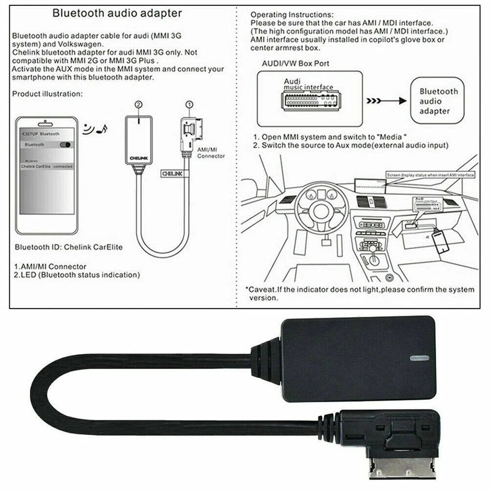 Audio Cable Adapter AMI MMI Bluetooth Music For Interface Audi A3 A4 A5 AUX EOA 6B93BC-57