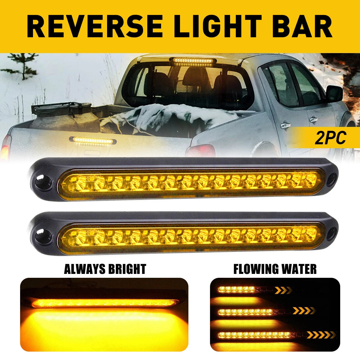 2pcs 15 Amber LED Sealed Strip Truck Trailer Rear Stop Tail Turn Brake Light Bar 6B93BC-57