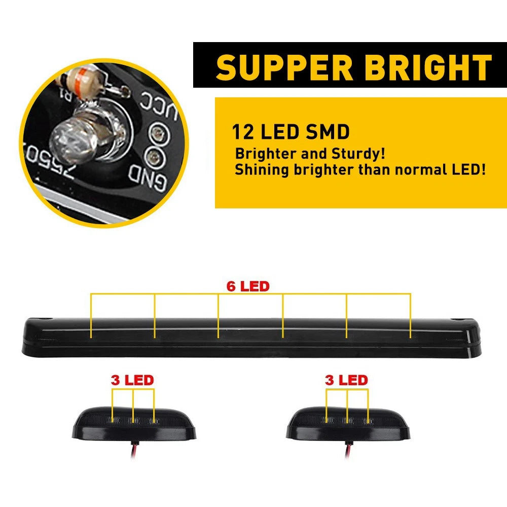 3X AMBER LED CAB ROOF MARKER LIGHTS KIT FOR 07-21 SILVERADO SIERRA 2500HD 3500HD 6B93BC-57
