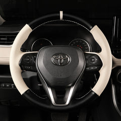 Black&White Leather Steering Wheel Stitch on Wrap Cover For Toyota Camry 18-21