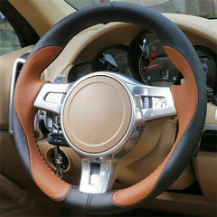Top Leather Steering Wheel Hand-stitch on Wrap Cover For Porsche Panamera 2012