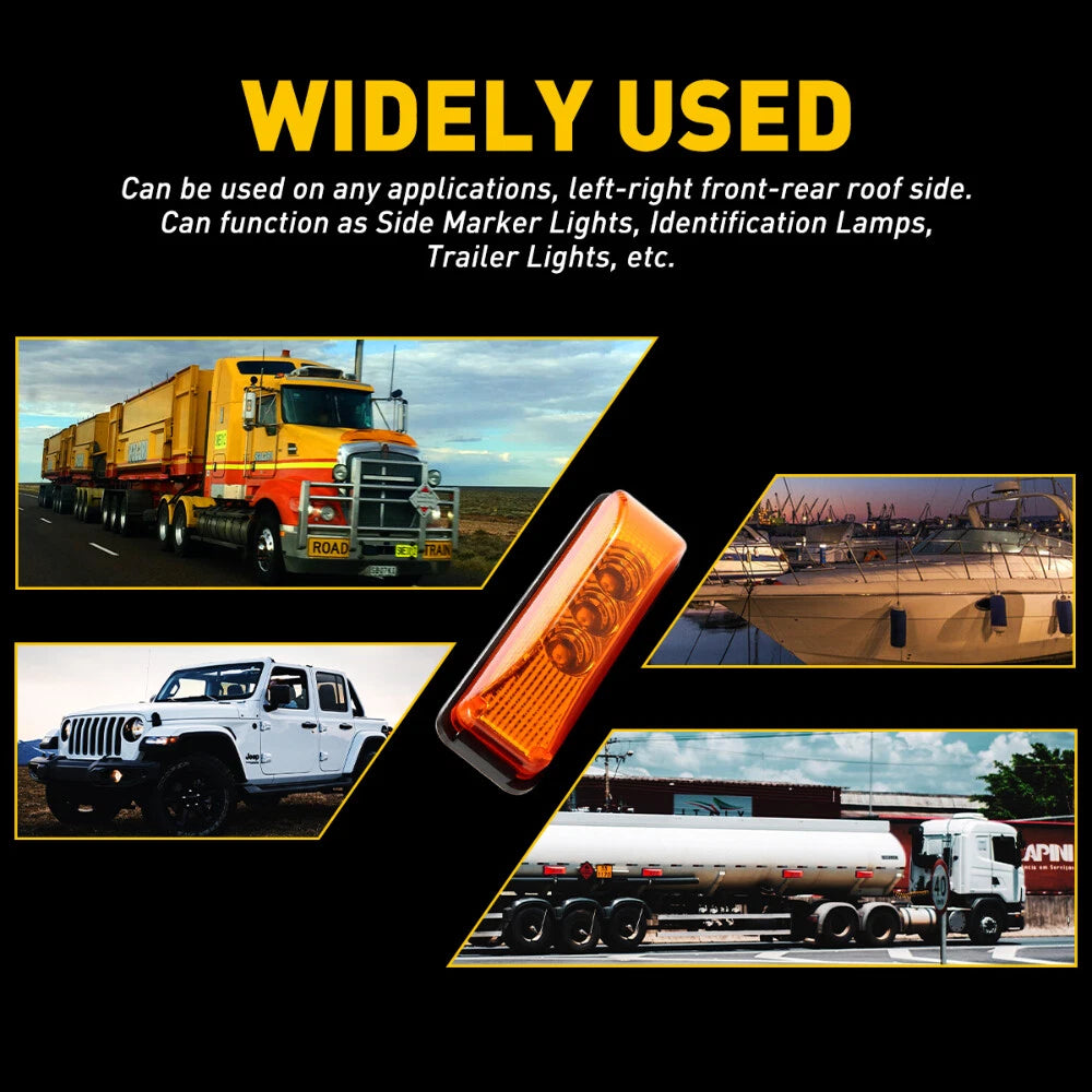 4x Amber 3 LED Side Marker Clearance Lights Waterproof for Trailer Truck RV EOA 6B93BC-57
