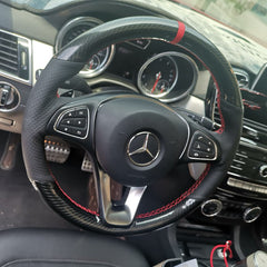 5D Carbon Fiber&Hole Leather Steering Wheel Stitch-on Wrap Cover For Benz C300