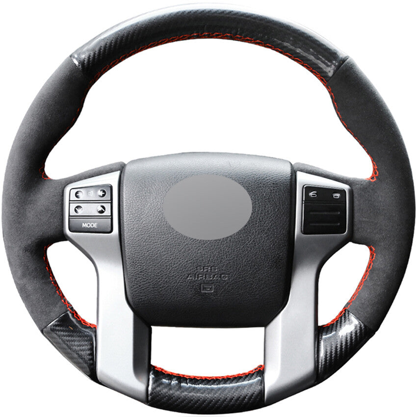 Carbon Fiber&Suede Leather Steering Wheel Sewing Wrap Cover Fit For Toyota Prado