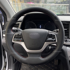Steering Wheel Wrap For Hyundai Elantra 2016-20 Black Perforated Leather Cover