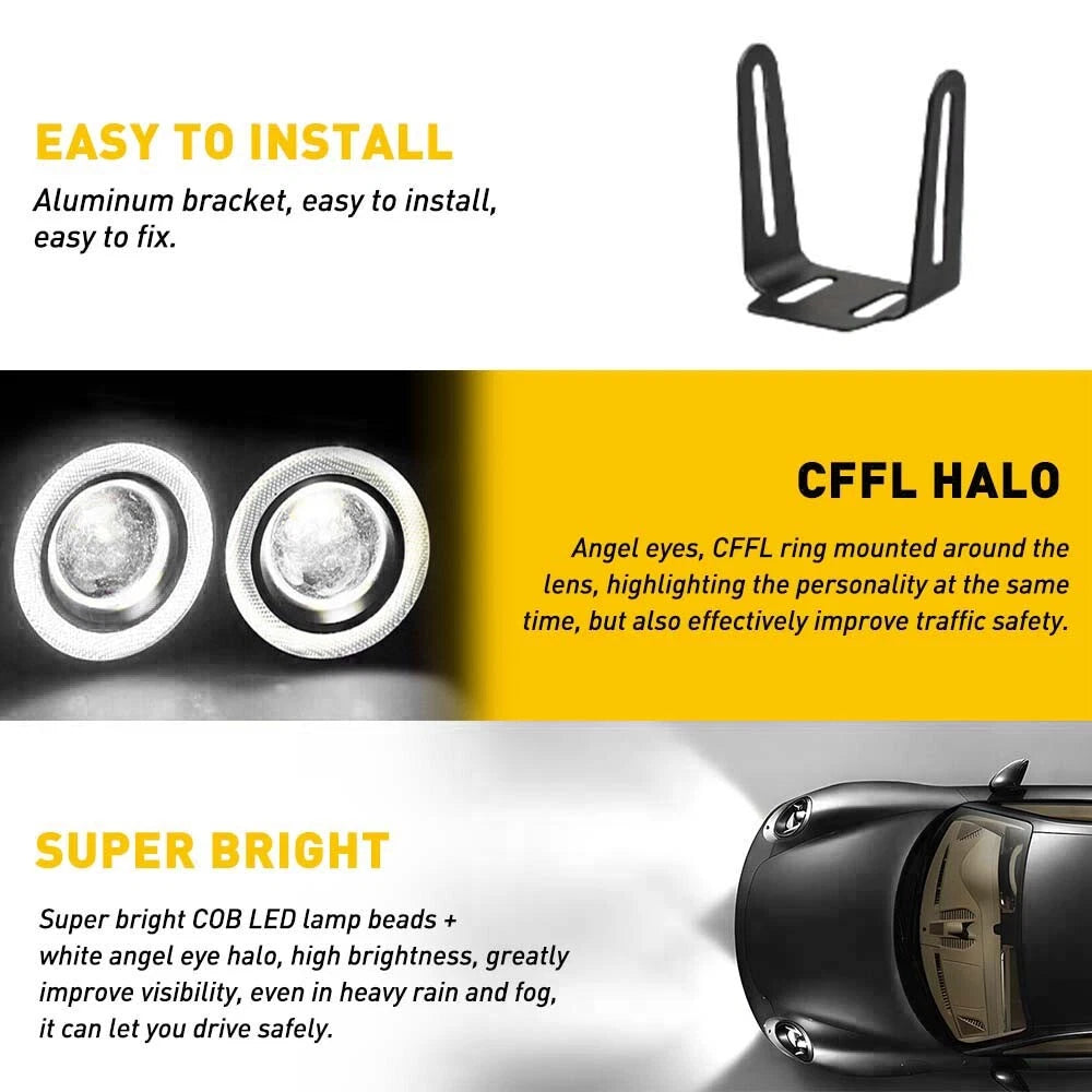 3.5" Car LED Fog Light Projector Driving Lamp Angel Eye Halo Ring DRL White EOA 6B93BC-57