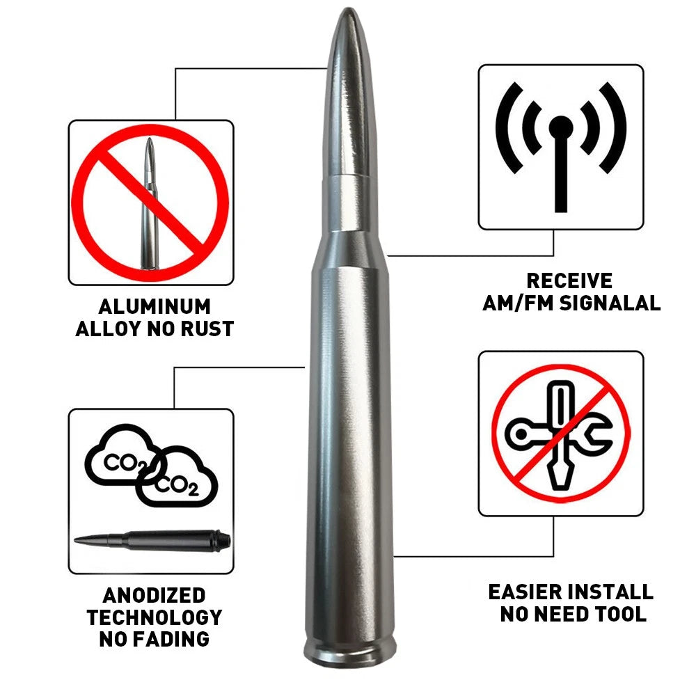 BULLET ANTENNA 50 CAL SILVER for CHEVY GMC TRUCK SUV SILVERADO SIERRA DENALI EOA 6B93BC-57