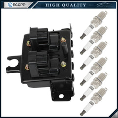 ECCPP Ignition Coil & 6 Spark Plugs For L4 1.8L 1999-2000 Mazda Miata UF343