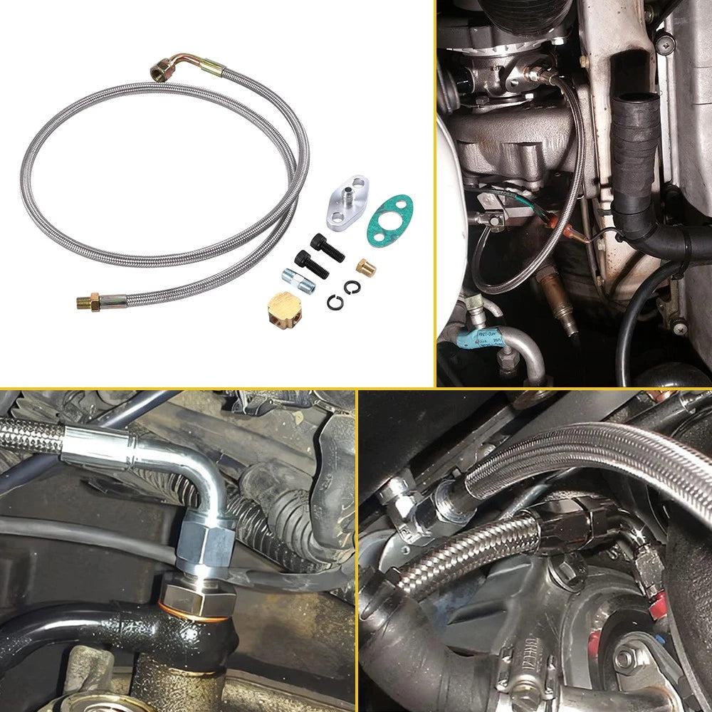 51" Length Hose 4AN Turbo Oil Feed Line Aluminum Alloy 90 Degree Straight 1/8NPT 6B93BC-57