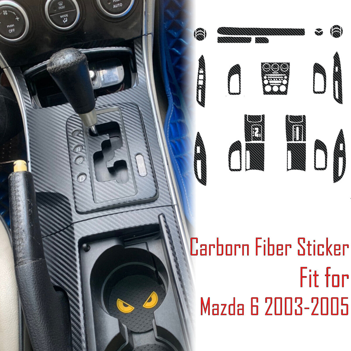 Interior Center Console Carbon Fiber Molding Sticker Decals For Mazda 6 2003-05