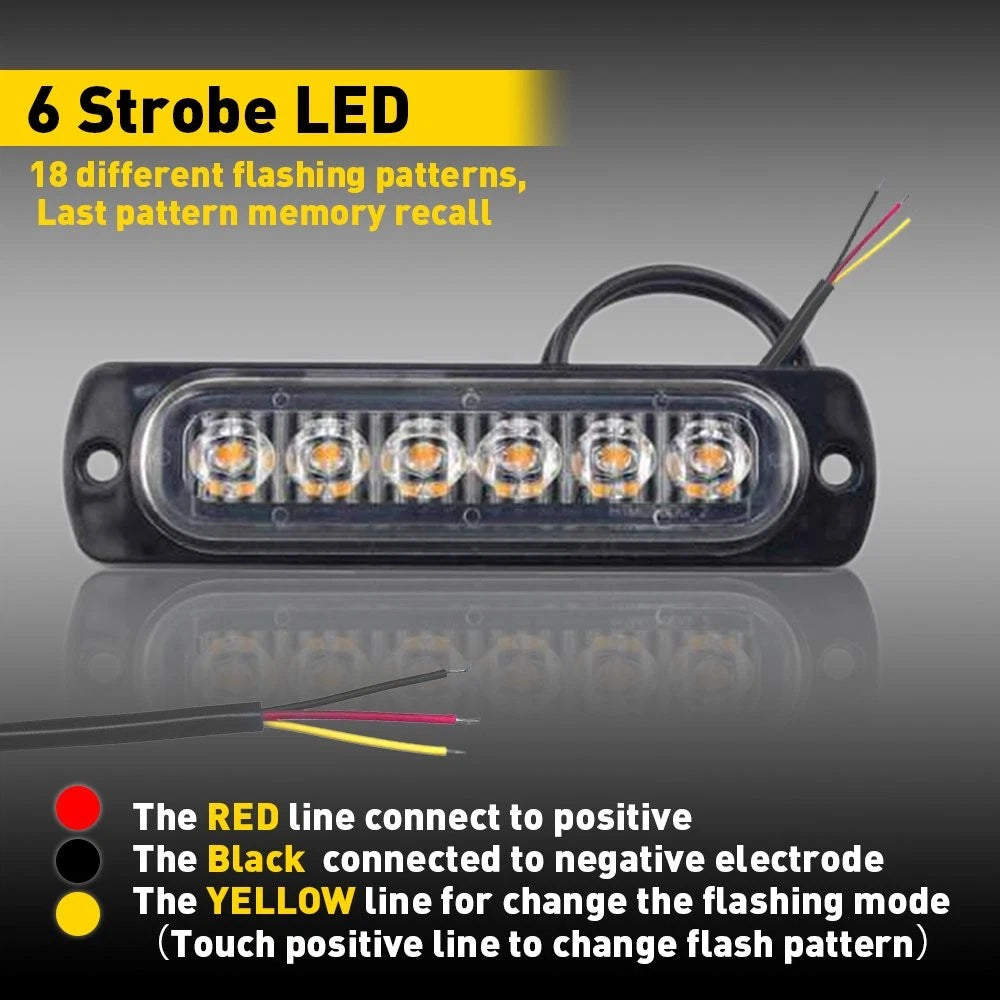 10X 6 Amber Car Truck LED Strobe Emergency Beacon Warning Hazard Flash Light Bar 6B93BC-57
