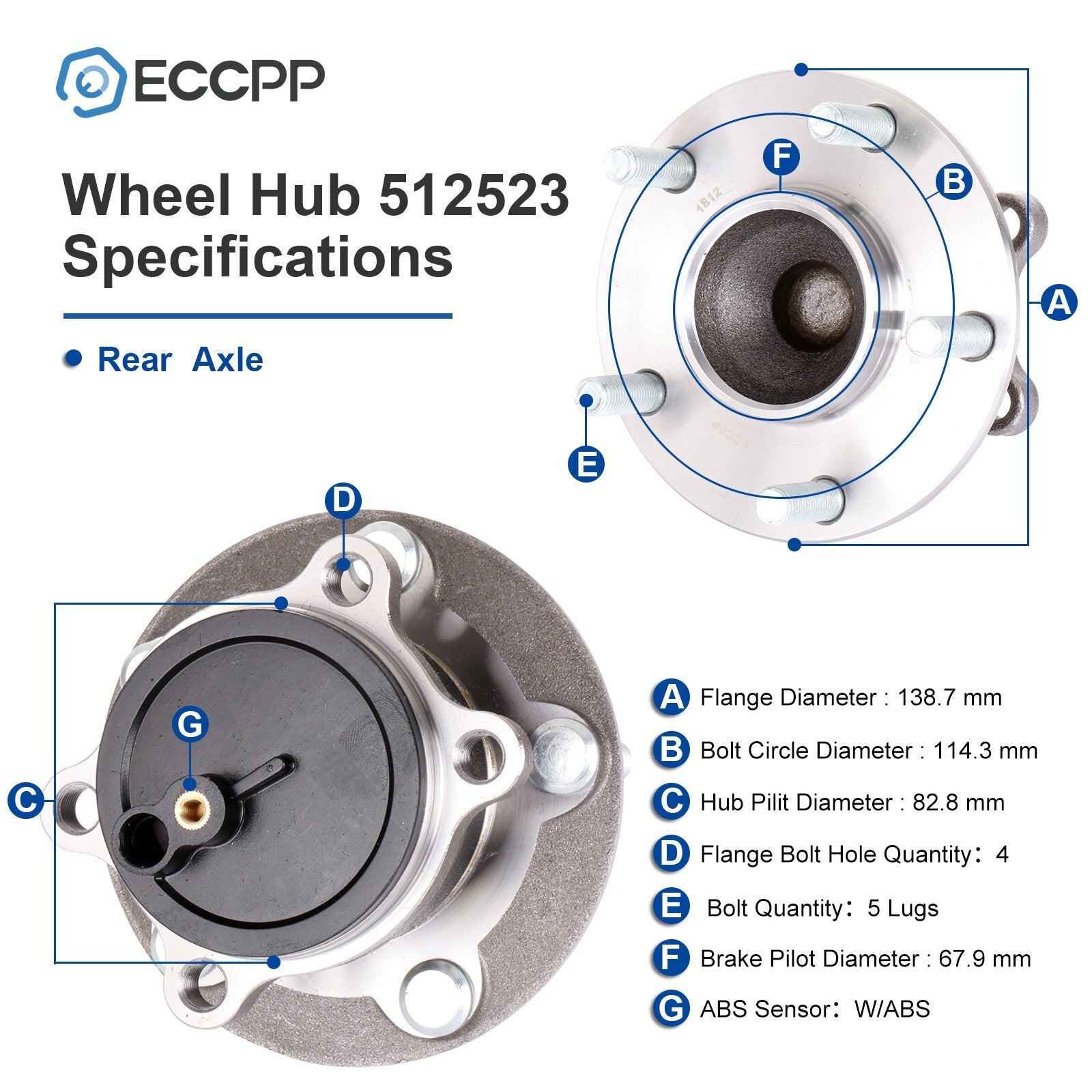 1Pc Rear Wheel Hub Bearing Assembly For 2014 2015 2016 2017 2018 Mazda 3 FWD 6B93BC-57