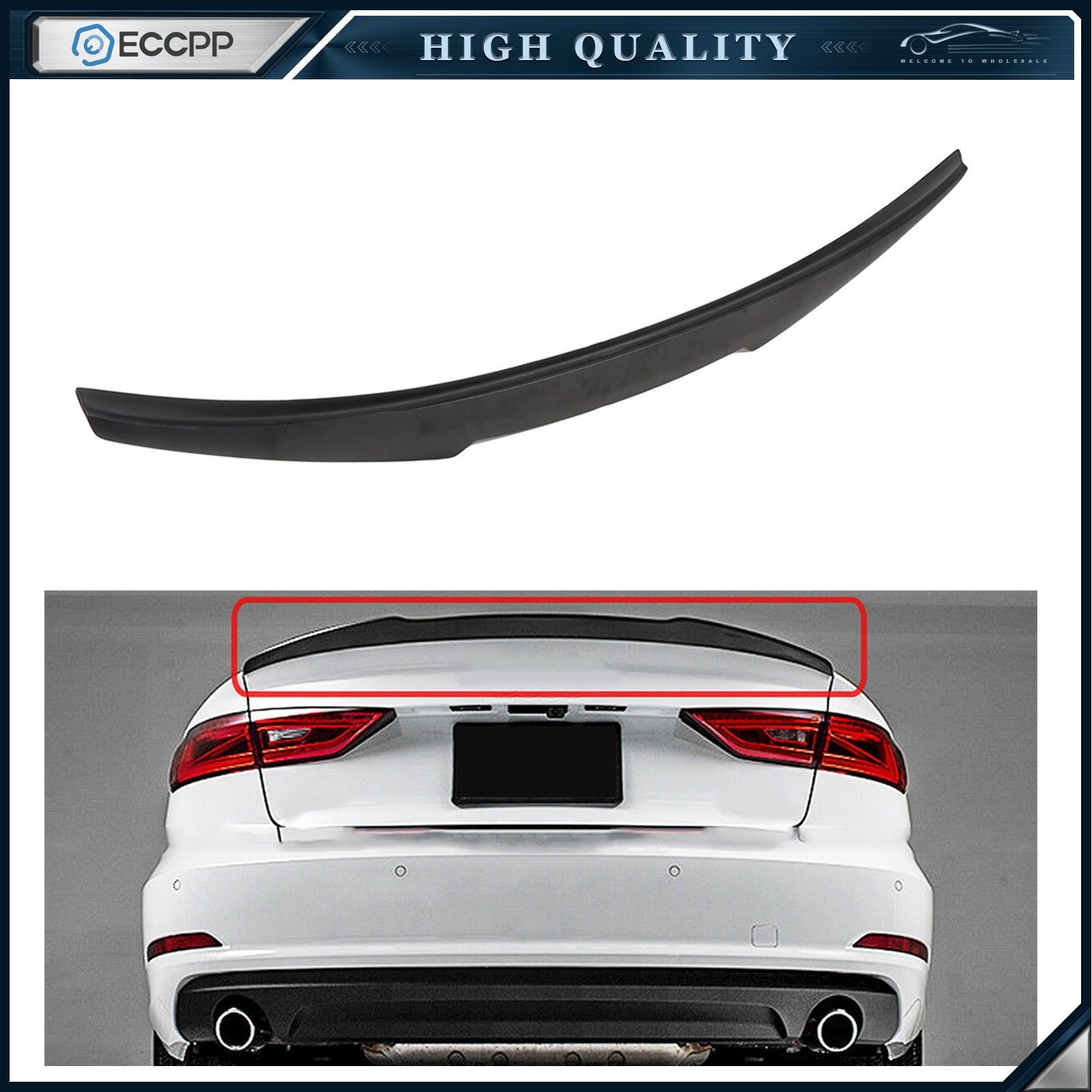 Rear Wing Trunk Spoiler For 2014-2020 AUDI A3 S3 RS3 Sedan Paintable 6B93BC-57