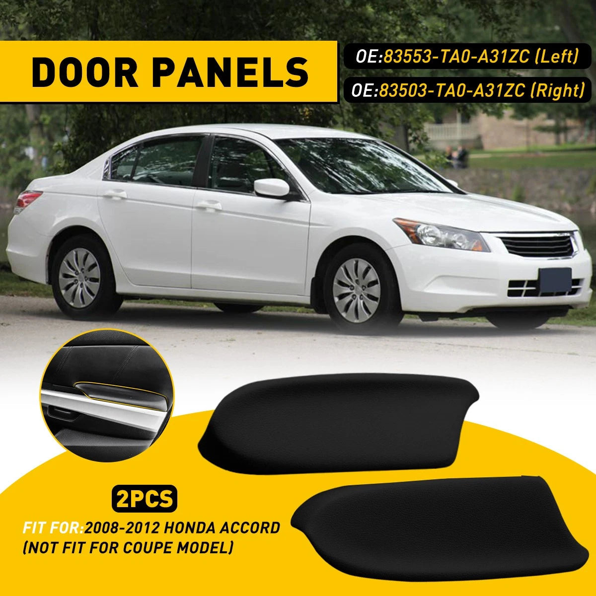 Left Right Side Door Panel Handle Armrest Black For 2008-2012 Honda Accord EOA 6B93BC-57