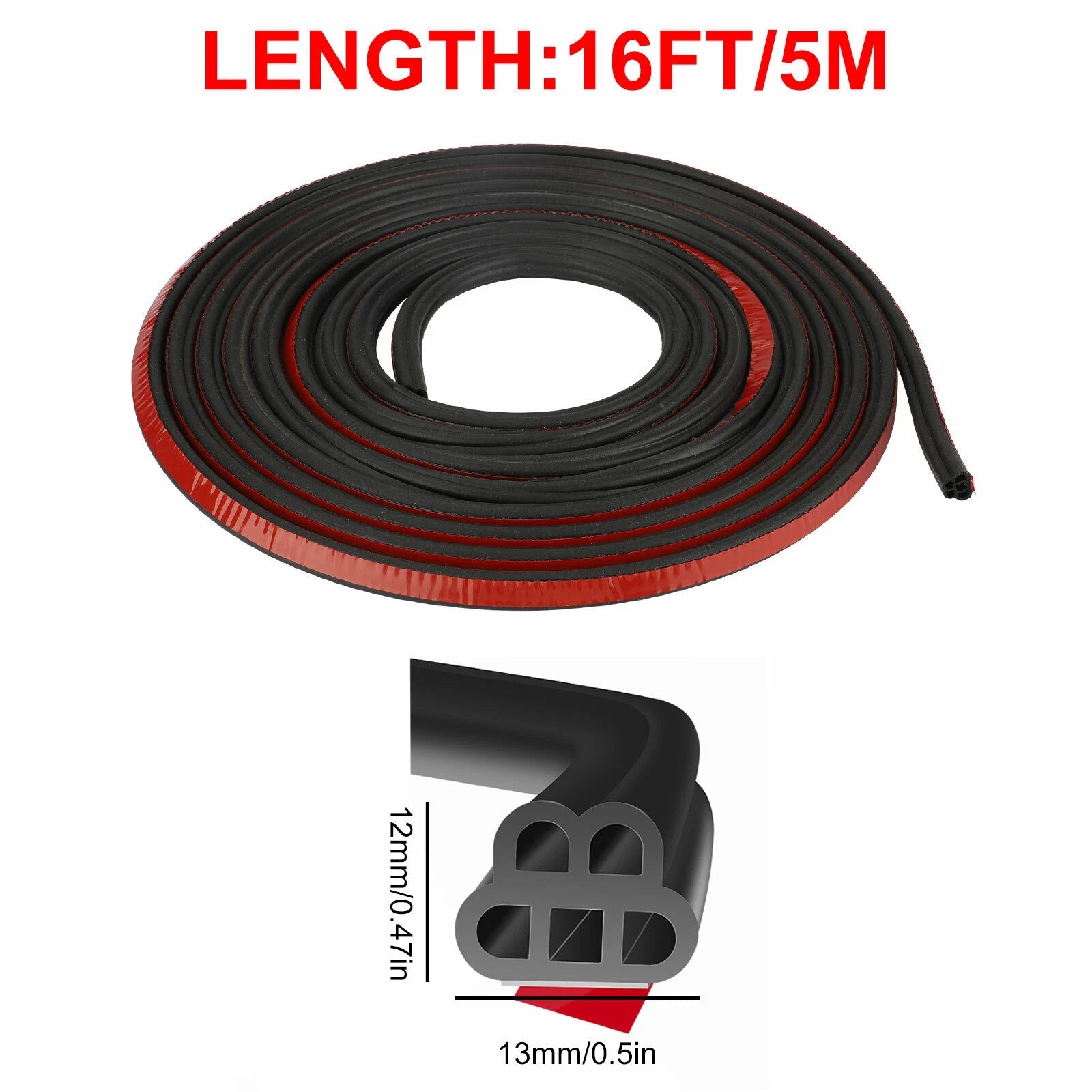 Universal Car Door Rubber Seal Weather Hollow Strip Weatherstrip 16FT 5M L-Shape 6B93BC-57