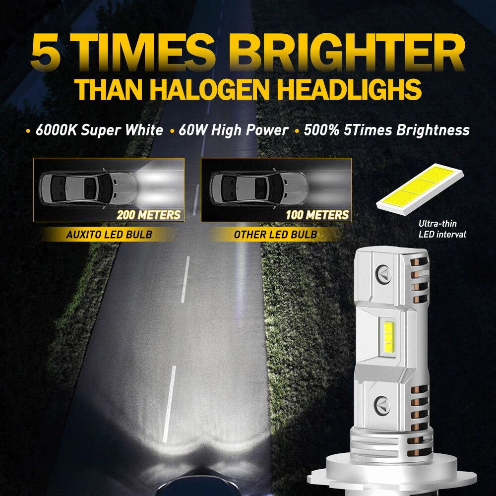 AUXITO H7 LED Headlight Bulbs High Low Beam 6500K Bright White CANBUS Q10 EOA AUXITO