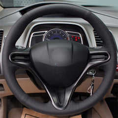 Top Leather Steering Wheel Hand-stitch on Wrap Cover For Honda Civic 8th 2006-11