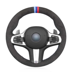 Black Suede Leather Steering Wheel Hand-stitch on Wrap Cover For BMW X5 G05 18+