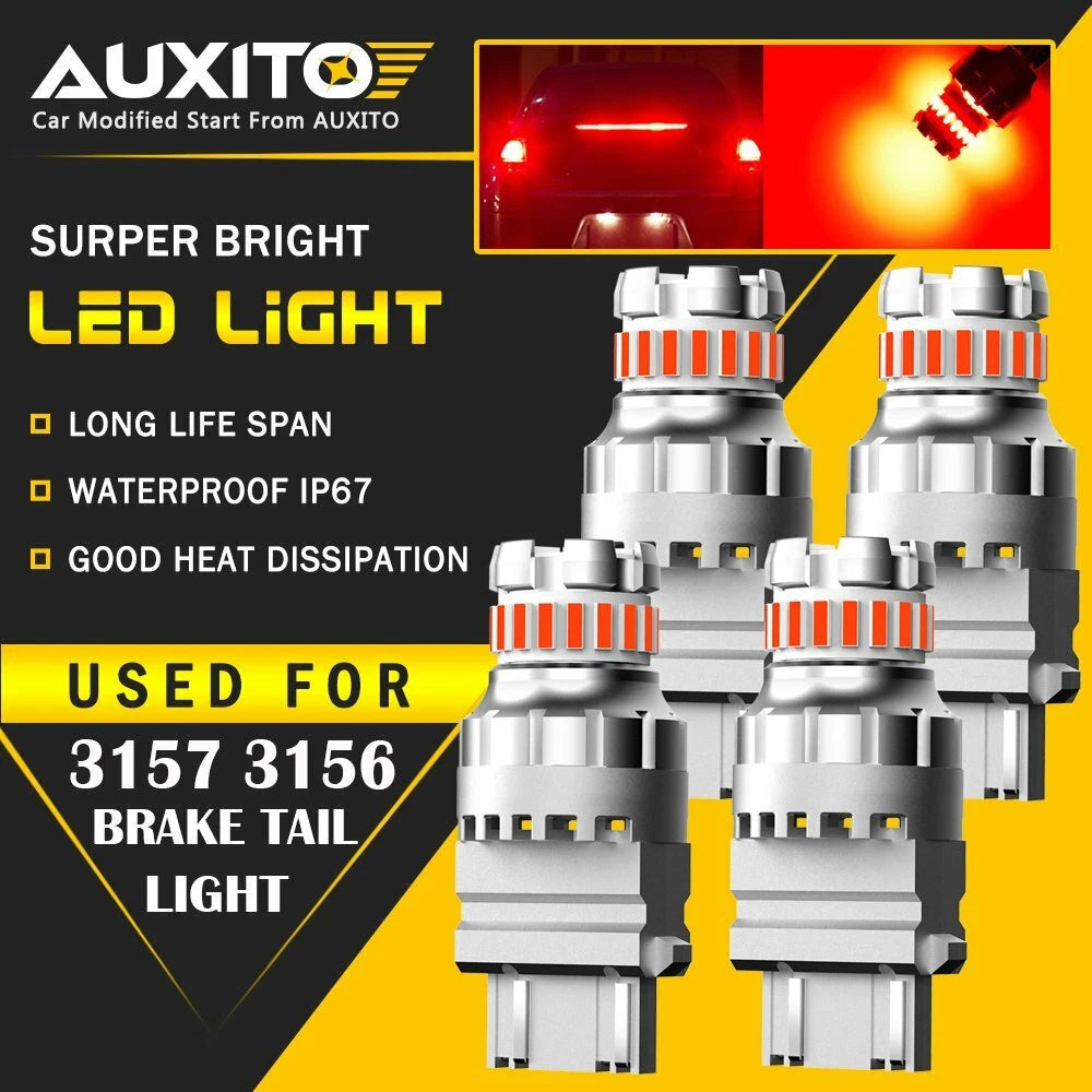 4X AUXITO 3157 Red LED Strobe Flashing Blinking Brake Tail Light/Parking Bulbs A AUXITO